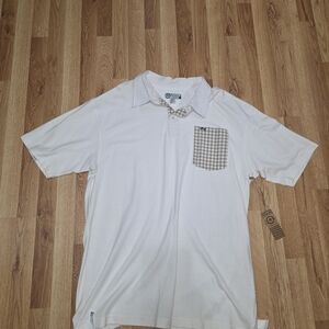 Men's White Polo Shirt with Checkered Pocket